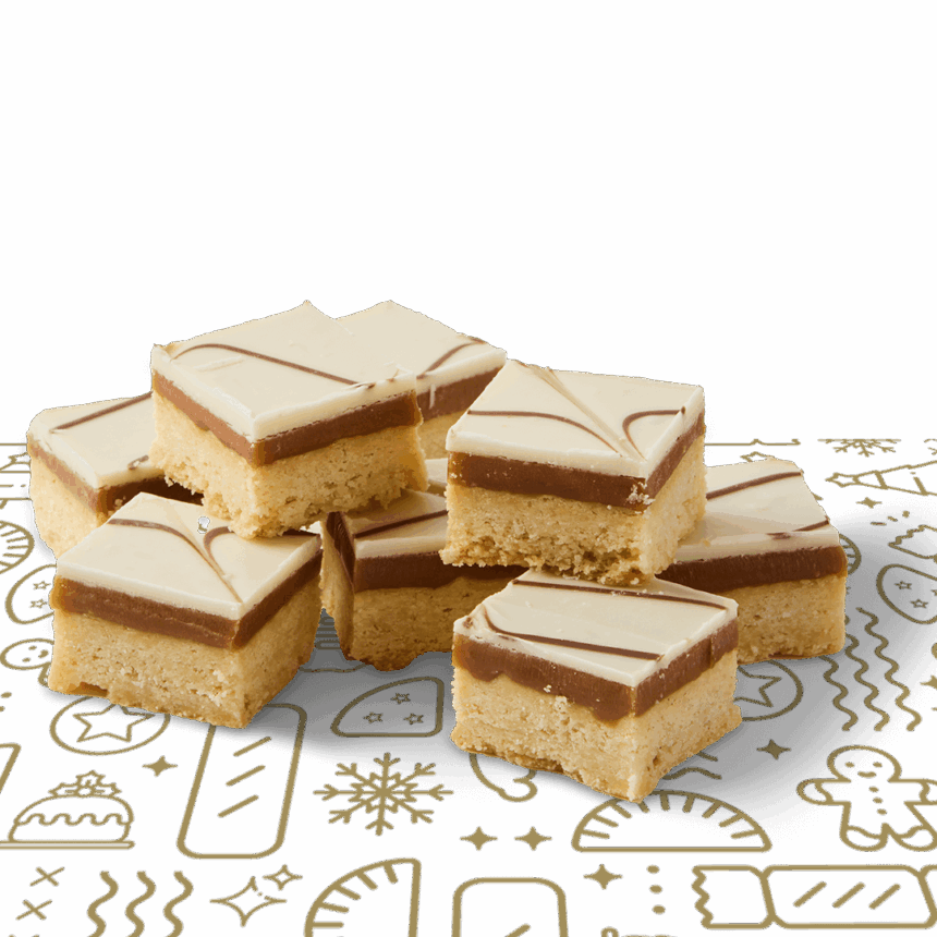 white chocolate caramel shortbread bites